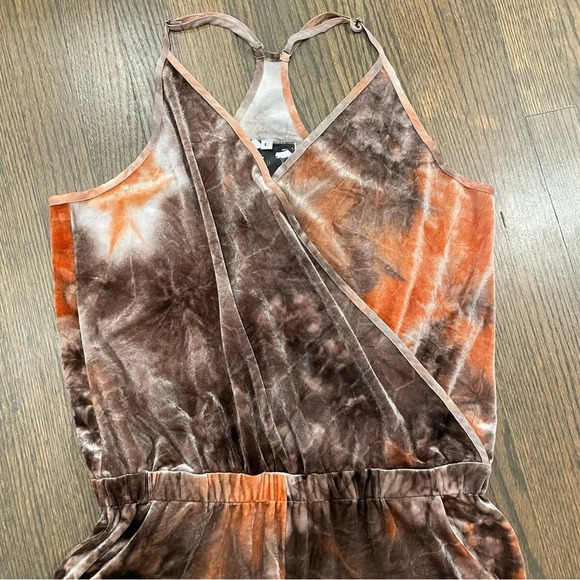 Young Fabulous & Broke Tie Dye Orange Velvet Jumpsuit - Picture 3 of 9